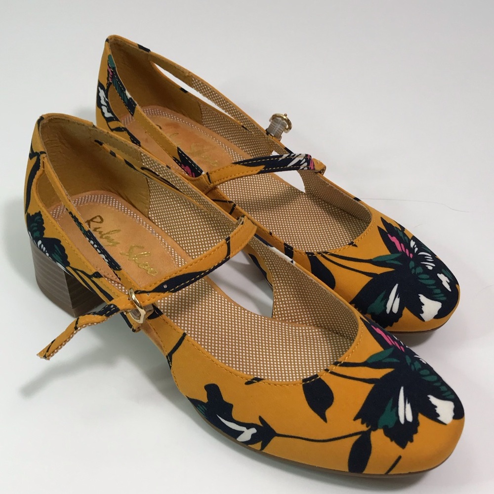 NEW Ruby Shoo US5 Iris Low Heel Pumps Ochre Floral